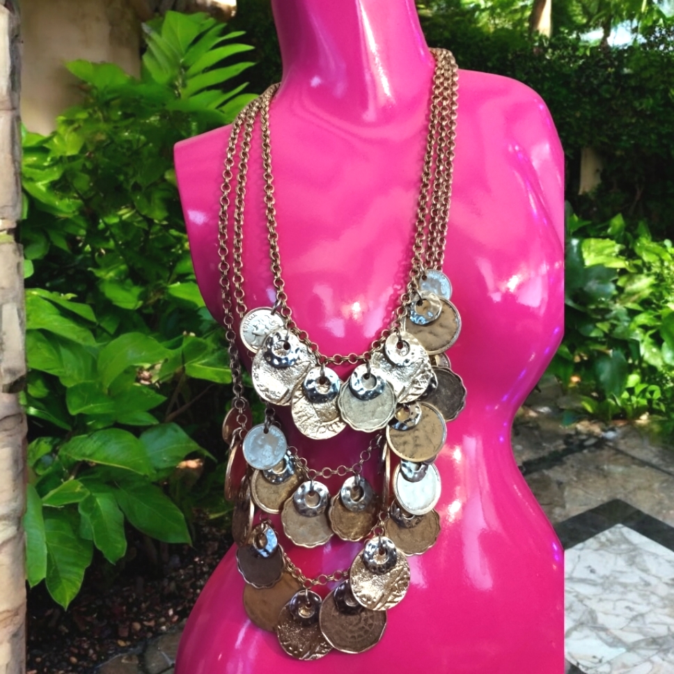 Charming Charlie Three Row Coin Necklace